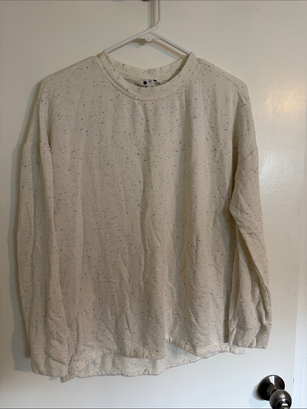 Three Dots Speckled Long-Sleeve Crewneck - Cream with Black Speckle